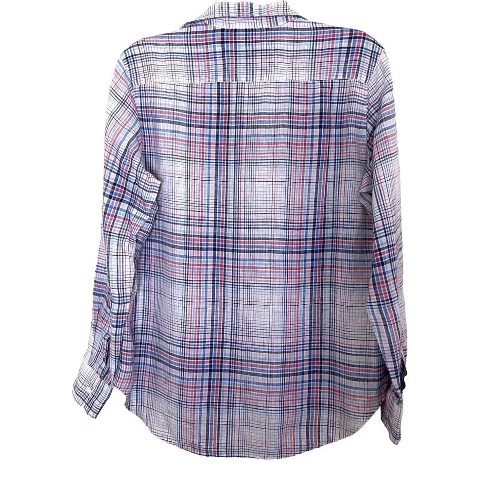 Frank & Eileen Plaid Linen Blouse Top Shirt Size XS Long Sleeve Button Front - Picture 3 of 13